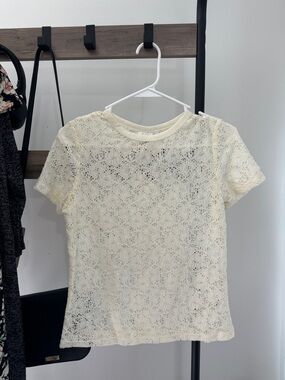 Self Esteem Cream Lace Short Sleeve Tee